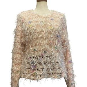 Vintage 90s Y2K Creaszioni Effeci Pink Multi Fuzzy Mohair Blend Knit Sweater